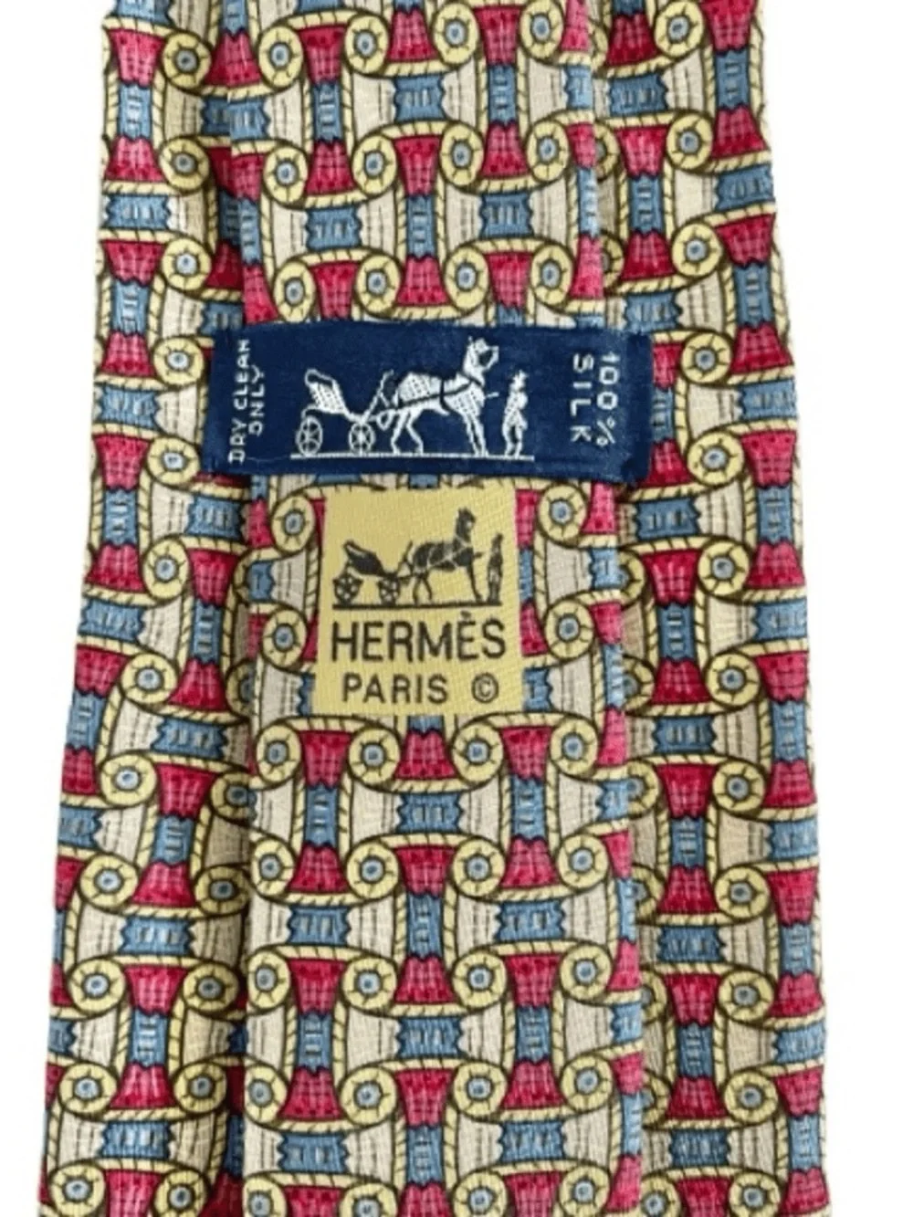 AUTHENTIC HERMES Mens Red Yellow Blue Neck Tie - Picture 6 of 6